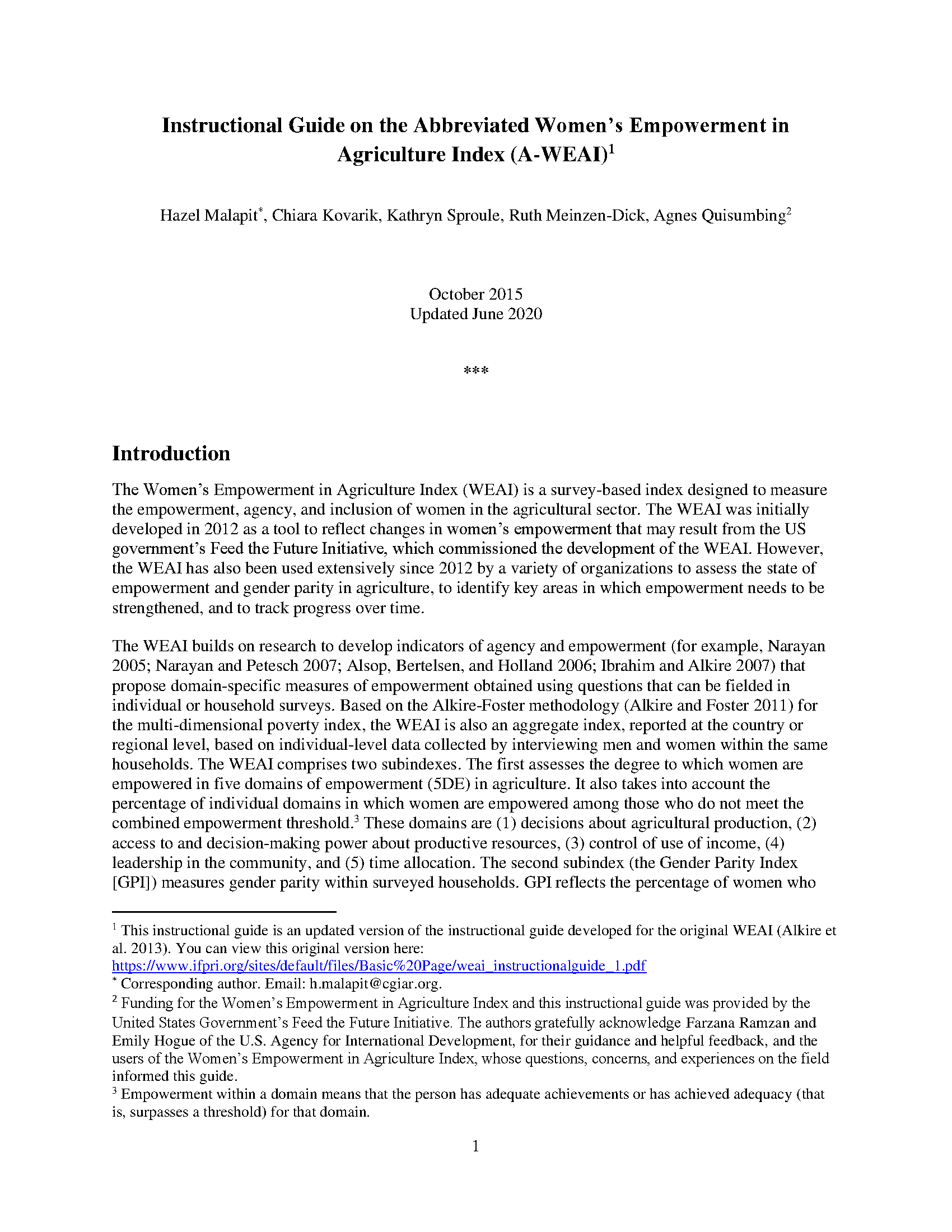 The Abbreviated Womens Empowerment In Agriculture Index A Weai Cgiar Gender Impact Platform 0151